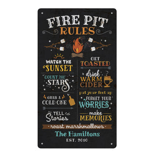 Fire Pit Rules Metal Sign - 8x14