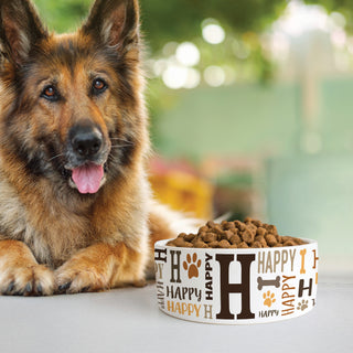 Brown Tones Name & Initial Pattern Ceramic Pet Bowl - Large