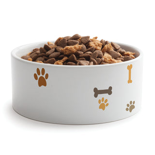 Brown Tones Name & Initial Pattern Ceramic Pet Bowl - Large