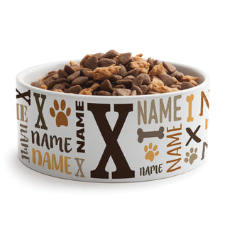 Brown Tones Name & Initial Pattern Ceramic Pet Bowl - Large