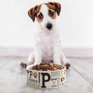 Brown Tones Name & Initial Pattern Ceramic Pet Bowl - Small