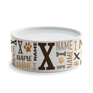 Brown Tones Name & Initial Pattern Ceramic Pet Bowl - Small