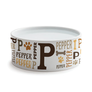 Brown Tones Name & Initial Pattern Ceramic Pet Bowl - Small