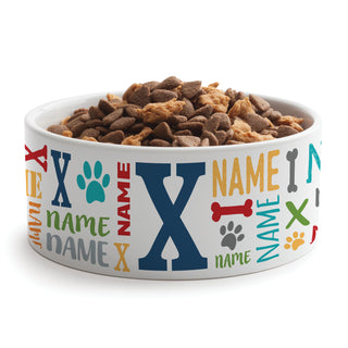 Primary Colors Name & Initial Pattern Pet Bowl - Large