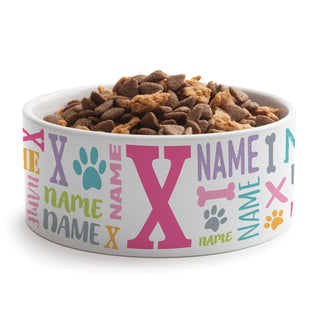 Pastel Colors Name & Initial Pattern Pet Bowl - Large