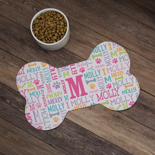 Pastel Colors Name & Initial Pattern Dog Bone Shape Pet Mat