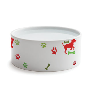 Festive Red & Green Dog Name Pattern Pet Bowl - Small