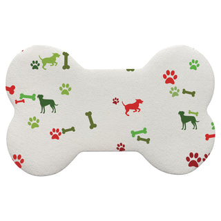 Festive Red & Green Dog Name Pattern Bone Shape Pet Mat