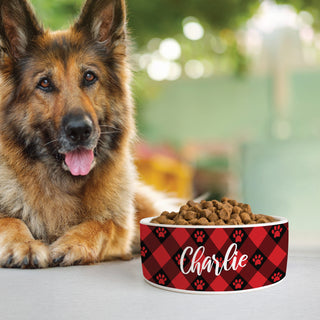 Red & Black Paw Check Pattern Pet Bowl - Large