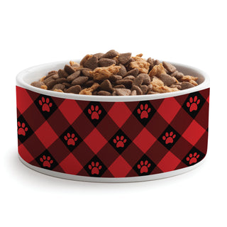 Red & Black Paw Check Pattern Pet Bowl - Large