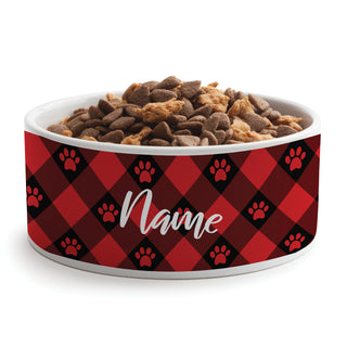 Red & Black Paw Check Pattern Pet Bowl - Large