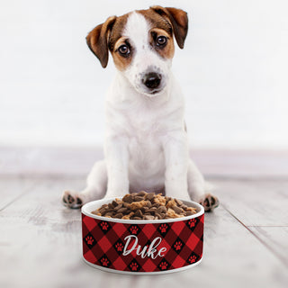 Red & Black Paw Check Pattern Pet Bowl - Small