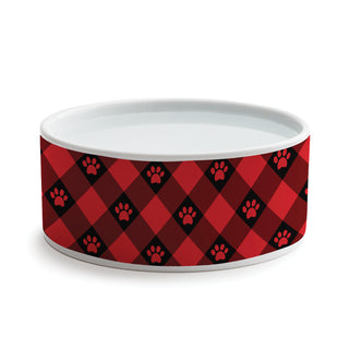 Red & Black Paw Check Pattern Pet Bowl - Small