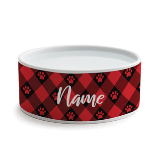 Red & Black Paw Check Pattern Pet Bowl - Small