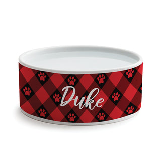 Red & Black Paw Check Pattern Pet Bowl - Small