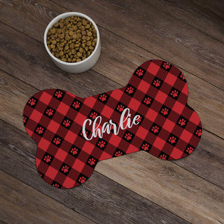 Red & Black Paw Check Pattern Bone Shape Pet Mat