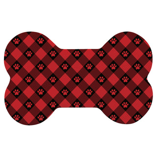 Red & Black Paw Check Pattern Bone Shape Pet Mat