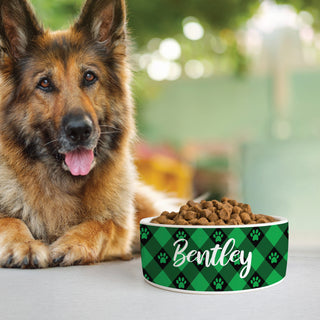 Green & Black Paw Check Pattern Pet Bowl - Large