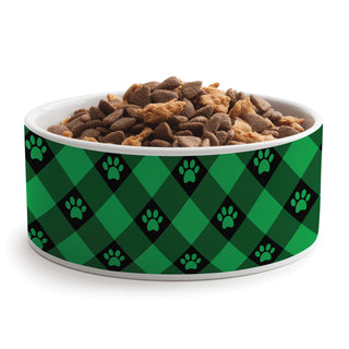 Green & Black Paw Check Pattern Pet Bowl - Large