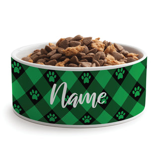 Green & Black Paw Check Pattern Pet Bowl - Large