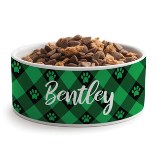 Green & Black Paw Check Pattern Pet Bowl - Large