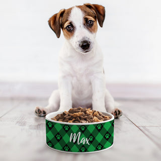 Green & Black Paw Check Pattern Pet Bowl - Small