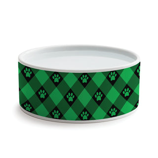 Green & Black Paw Check Pattern Pet Bowl - Small