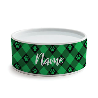 Green & Black Paw Check Pattern Pet Bowl - Small