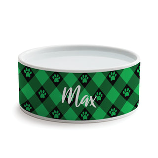 Green & Black Paw Check Pattern Pet Bowl - Small