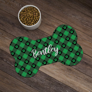 Green & Black Paw Check Pattern Bone Shape Pet Mat