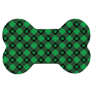 Green & Black Paw Check Pattern Bone Shape Pet Mat