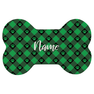 Green & Black Paw Check Pattern Bone Shape Pet Mat