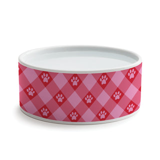 Pink Paw Check Pattern Pet Bowl - Small