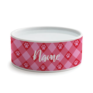 Pink Paw Check Pattern Pet Bowl - Small