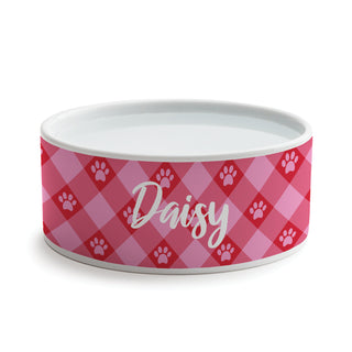 Pink Paw Check Pattern Pet Bowl - Small