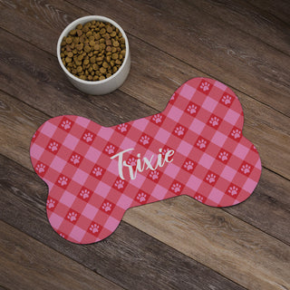 Pink Paw Check Pattern Bone Shape Pet Mat