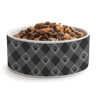 Gray Paw Check Pattern Pet Bowl - Large