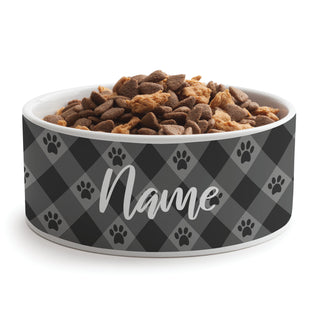 Gray Paw Check Pattern Pet Bowl - Large