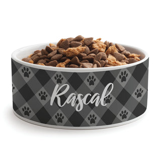 Gray Paw Check Pattern Pet Bowl - Large