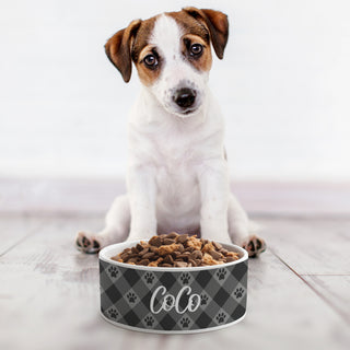 Gray Paw Check Pattern Pet Bowl - Small