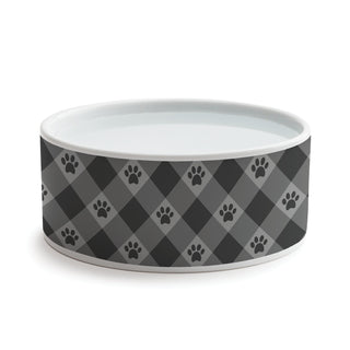 Gray Paw Check Pattern Pet Bowl - Small