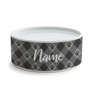 Gray Paw Check Pattern Pet Bowl - Small