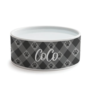 Gray Paw Check Pattern Pet Bowl - Small