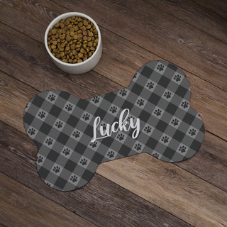 Gray Paw Check Pattern Bone Shape Pet Mat