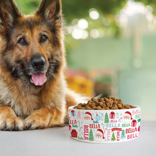 Whimsy Christmas Icons & Name Pattern Dog Bowl - Large