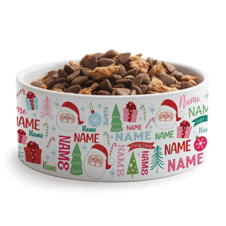 Whimsy Christmas Icons & Name Pattern Dog Bowl - Large