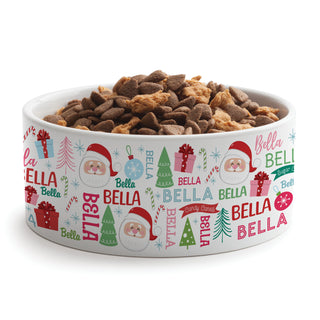 Whimsy Christmas Icons & Name Pattern Dog Bowl - Large