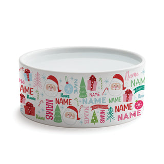 Whimsy Christmas Icons & Name Pattern Dog Bowl - Small