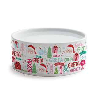 Whimsy Christmas Icons & Name Pattern Dog Bowl - Small