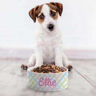 Pastel Plaid Pet Bowl - Small